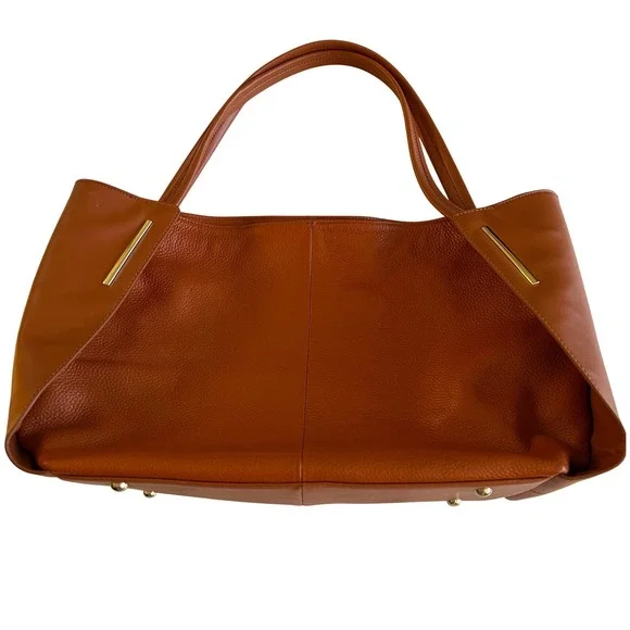 Kattee Cognac Brown Pebbled Leather Hobo Shoulder Bag Fringe Tassel Gold Accent - Picture 5 of 15